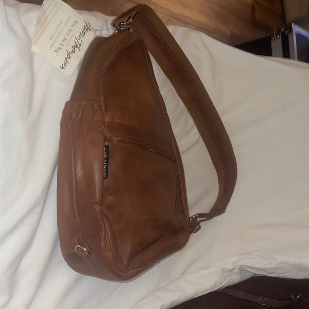 Norm Thompson Brown Leather Sling Shoulder Bag Converts to a Backpack with a Zip